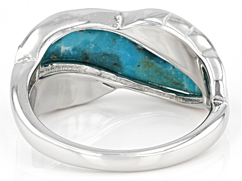 Pre-Owned Blue Turquoise Rhodium Over Sterling Silver Band Ring