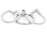 Pre-Owned Blue Tanzanite Rhodium Over Sterling Silver Ring Set 0.92ctw