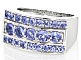 Pre-Owned Blue Tanzanite Rhodium Over Sterling Silver Men's Ring 2.17ctw