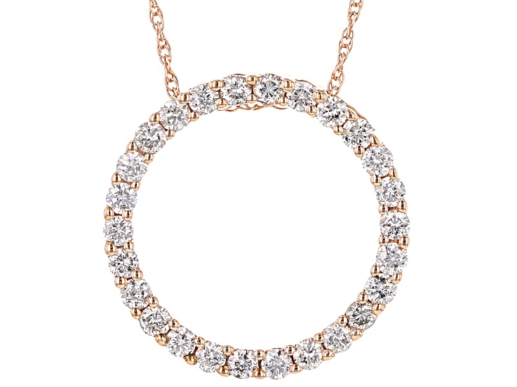 Pre-Owned White Diamond 10k Rose Gold Circle Slide Pendant With Rope Chain 0.50ctw