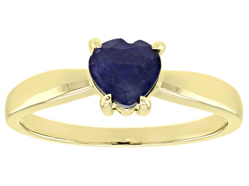 Picture of Pre-Owned Blue Heart Shape Sapphire 10k Yellow Gold Ring 0.75ctw