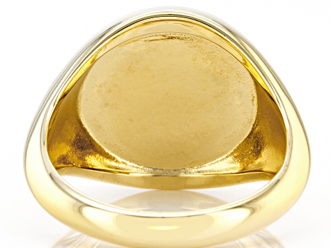 Pre-Owned Blue and Black Enamel 18k Gold Over Silver Signet Ring