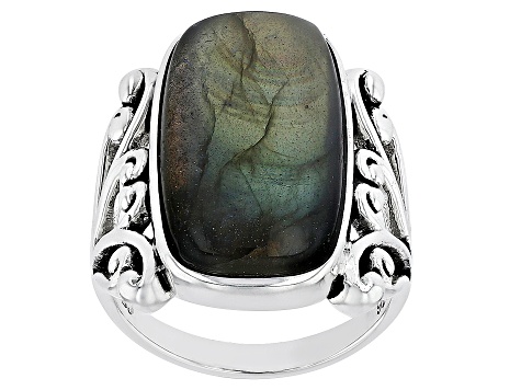 Pre-Owned Gray Labradorite Sterling Silver Solitaire Ring