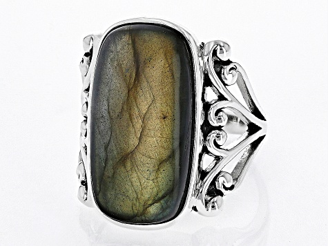 Pre-Owned Gray Labradorite Sterling Silver Solitaire Ring