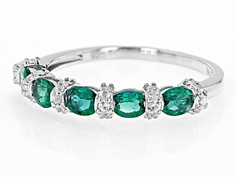 Pre-Owned Green Lab Created Emerald Rhodium Over Silver Band Ring 0.75ctw