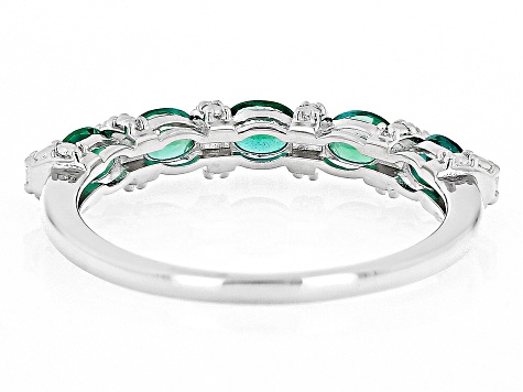 Pre-Owned Green Lab Created Emerald Rhodium Over Silver Band Ring 0.75ctw