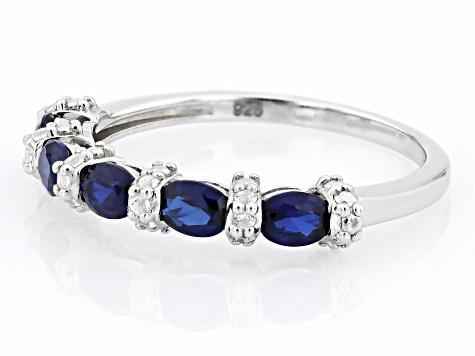 Pre-Owned Blue Lab Created Sapphire Rhodium Over Silver Band Ring 0.92ctw