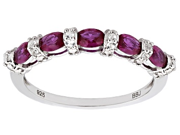 Picture of Pre-Owned Red Lab Created Ruby with Lab White Sapphire Rhodium Over Silver Band Ring 0.92ctw