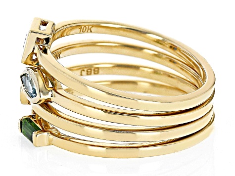 Pre-Owned Multi Gem 10k Yellow Gold Stackable Ring Set Of 4 0.49ctw