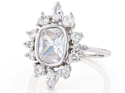 Pre-Owned White Cubic Zirconia Rhodium Over Sterling Silver Ring 5.54ctw