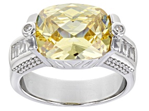 Pre-Owned Yellow And White Cubic Zirconia Rhodium Over Sterling Silver Ring 9.91ctw
