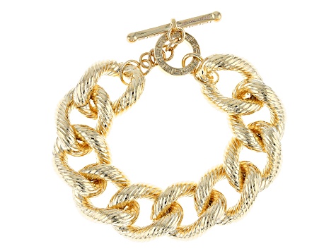 Pre-Owned 18k Yellow Gold Over Bronze Textured Grande Curb 8 3/4 inch Bracelet