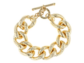 Pre-Owned 18k Yellow Gold Over Bronze Textured Grande Curb 8 3/4 inch Bracelet
