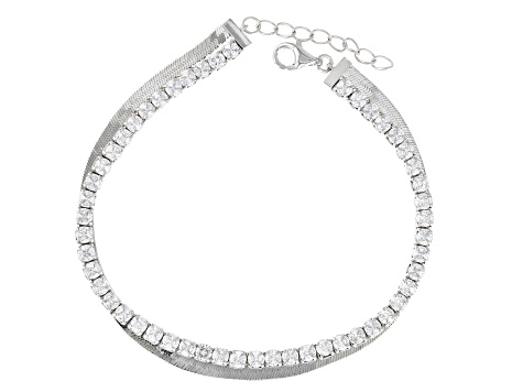 Pre-Owned White Cubic Zirconia Platinum Over Sterling Silver Multi-Row Bracelet 5.10ctw
