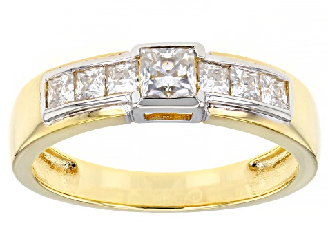 Pre-Owned Moissanite 14k yellow gold over silver and platineve mens ring 1.13ctw DEW.