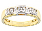 Pre-Owned Moissanite 14k yellow gold over silver and platineve mens ring 1.13ctw DEW.