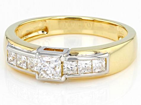 Pre-Owned Moissanite 14k yellow gold over silver and platineve mens ring 1.13ctw DEW.