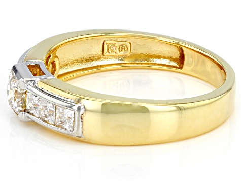 Pre-Owned Moissanite 14k yellow gold over silver and platineve mens ring 1.13ctw DEW.