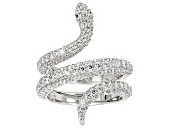 Picture of Pre-Owned White And Green Cubic Zirconia Platinum Over Sterling Silver Snake Ring 2.95ctw
