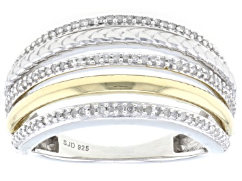 Picture of Pre-Owned White Diamond Platinum & 14k Yellow Gold Over Sterling Silver Multi-Row Ring 0.25ctw