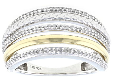 Pre-Owned White Diamond Platinum & 14k Yellow Gold Over Sterling Silver Multi-Row Ring 0.25ctw