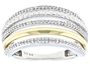 Pre-Owned White Diamond Platinum & 14k Yellow Gold Over Sterling Silver Multi-Row Ring 0.25ctw