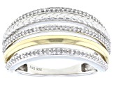 Pre-Owned White Diamond Platinum & 14k Yellow Gold Over Sterling Silver Multi-Row Ring 0.25ctw