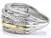 Pre-Owned White Diamond Platinum & 14k Yellow Gold Over Sterling Silver Multi-Row Ring 0.25ctw