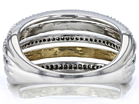 Pre-Owned White Diamond Platinum & 14k Yellow Gold Over Sterling Silver Multi-Row Ring 0.25ctw