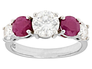 Picture of Pre-Owned Moissanite And Ruby Platineve Ring. 1.46ctw DEW