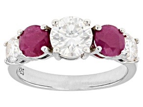 Pre-Owned Moissanite And Ruby Platineve Ring. 1.46ctw DEW