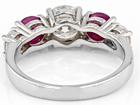 Pre-Owned Moissanite And Ruby Platineve Ring. 1.46ctw DEW