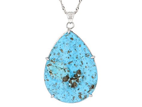 Pre-Owned Blue Turquoise Rhodium Over Sterling Silver Pendant