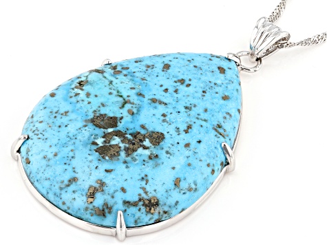 Pre-Owned Blue Turquoise Rhodium Over Sterling Silver Pendant