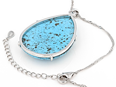 Pre-Owned Blue Turquoise Rhodium Over Sterling Silver Pendant