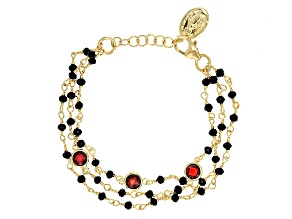 Pre-Owned Black And Red Glass Bead 18k Yellow Gold Over Bronze Bracelet 8 inch