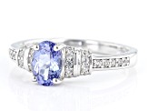 Pre-Owned Blue Tanzanite Rhodium Over Sterling Silver Ring 0.88ctw