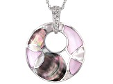 Pre-Owned Multi-Color South Sea & Tahitian Mother-of-Pearl & White Zircon Rhodium Over Silver Pendan