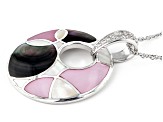 Pre-Owned Multi-Color South Sea & Tahitian Mother-of-Pearl & White Zircon Rhodium Over Silver Pendan