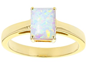 Pre-Owned Multi Color Lab Created Opal 18k Yellow Gold Over Sterling Silver October Birthstone Ring