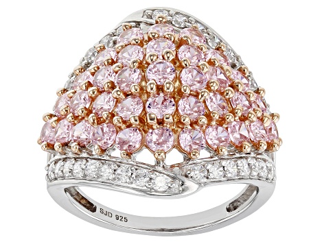 Pre-Owned Pink And White Cubic Zirconia Platinum Over Sterling Silver Ring 5.08ctw