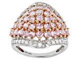 Pre-Owned Pink And White Cubic Zirconia Platinum Over Sterling Silver Ring 5.08ctw