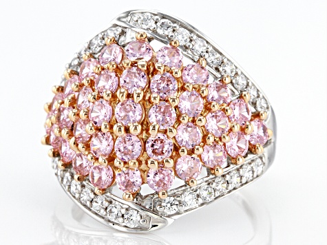 Pre-Owned Pink And White Cubic Zirconia Platinum Over Sterling Silver Ring 5.08ctw