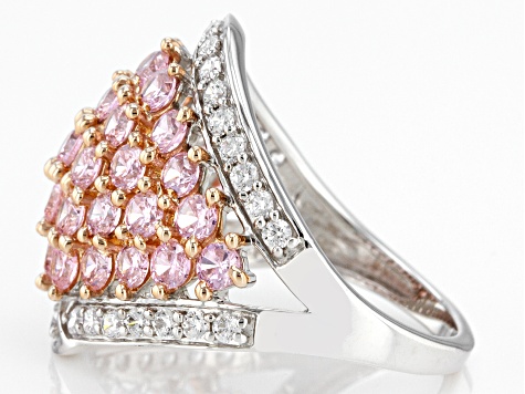 Pre-Owned Pink And White Cubic Zirconia Platinum Over Sterling Silver Ring 5.08ctw