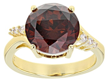 Picture of Pre-Owned Brown And White Cubic Zirconia 18K Yellow Gold Over Sterling Silver Ring 8.54ctw