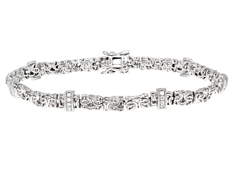Pre-Owned White Cubic Zirconia Rhodium Over Sterling Silver Byzantine Bracelet 0.46ctw