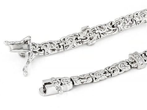 Pre-Owned White Cubic Zirconia Rhodium Over Sterling Silver Byzantine Bracelet 0.46ctw