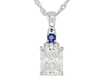 Picture of Pre-Owned Moissanite and blue sapphire platineve pendant 2.73ctw DEW