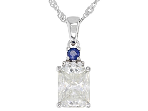 Pre-Owned Moissanite and blue sapphire platineve pendant 2.73ctw DEW