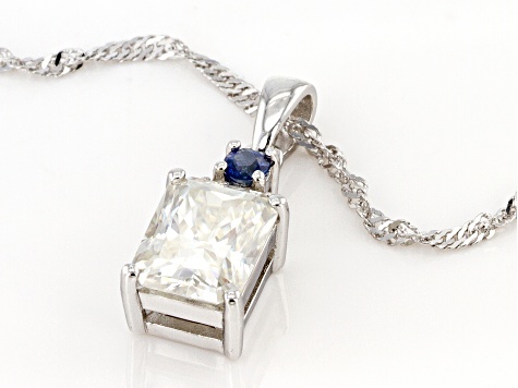 Pre-Owned Moissanite and blue sapphire platineve pendant 2.73ctw DEW